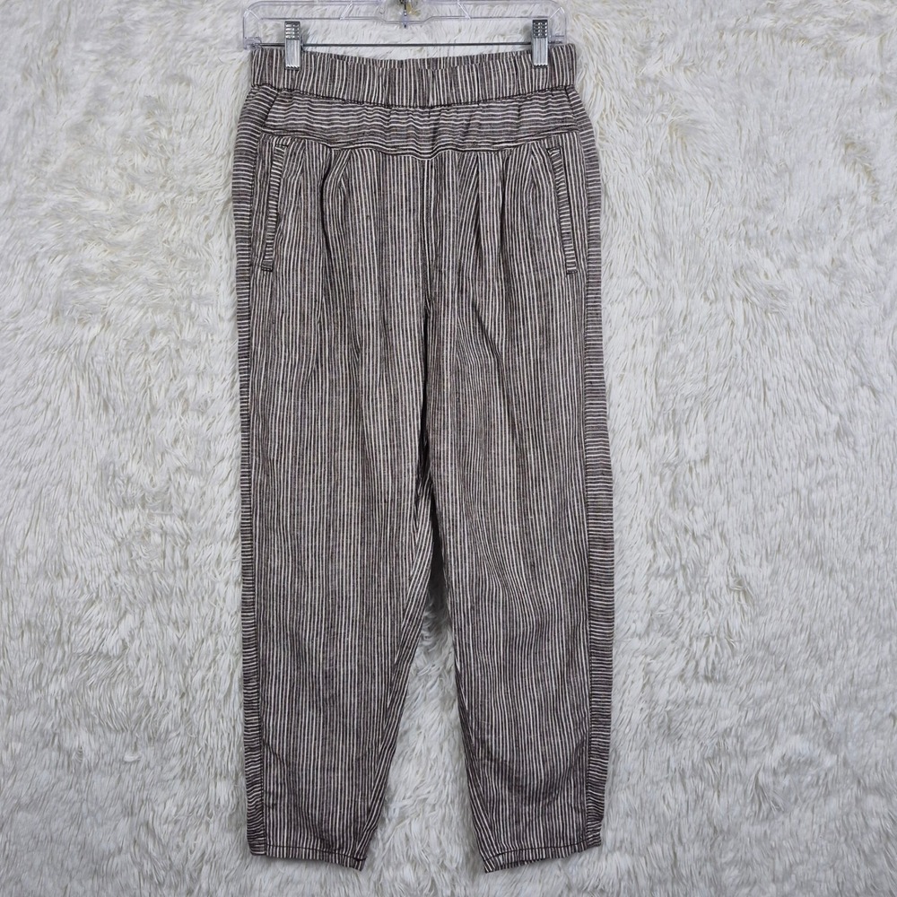 Hei Hei By Anthropologie Striped Linen Brown White Elastic Waist Pants XS Resort